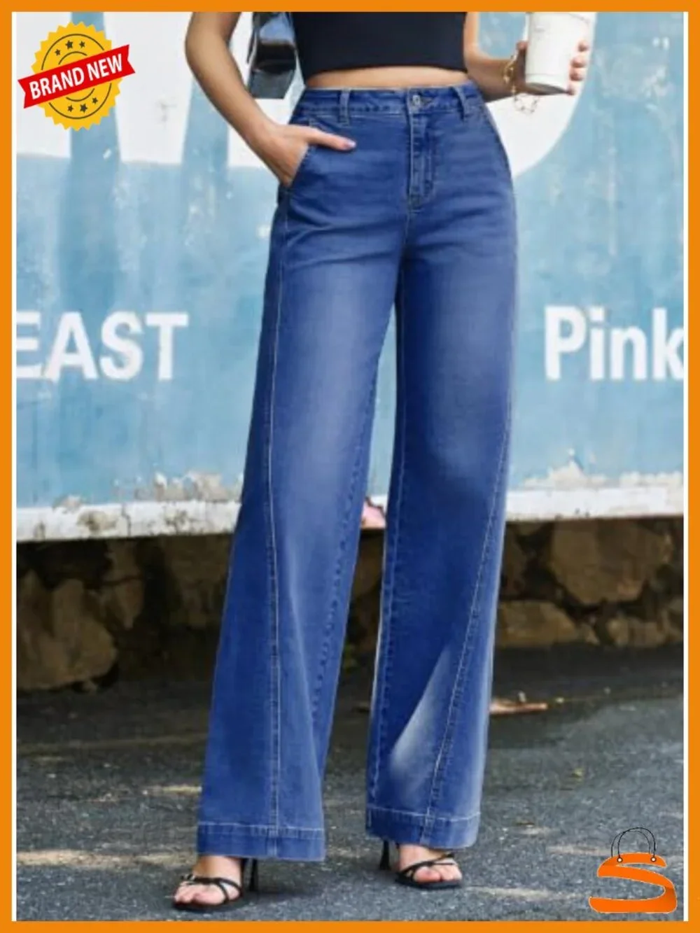 Women's Wide Leg Jeans High Waisted Stretchy Baggy Side Seam Denim Pants with